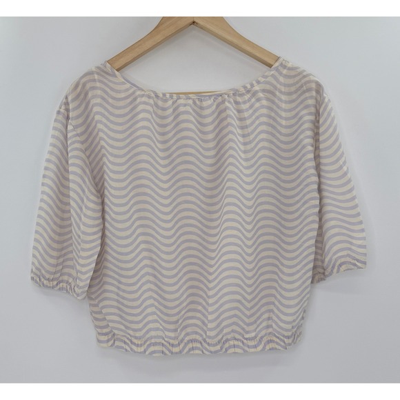 NWT H&M Wave Pattern Top Size 14Y+ Beige‎ and Lilac Sheer Cropped Blouse Boho - Picture 2 of 9